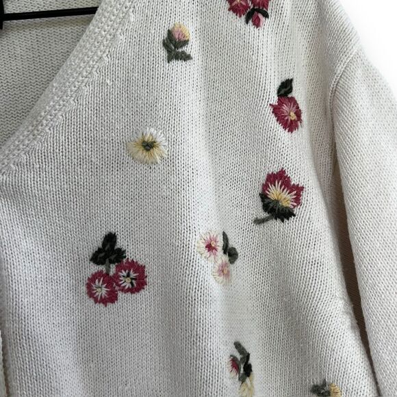 Vintage-Embroidered-Cottagecore-Twee-Flower-Sweater-Cardigan-Women's-Size 14/16 - Picture 3 of 10
